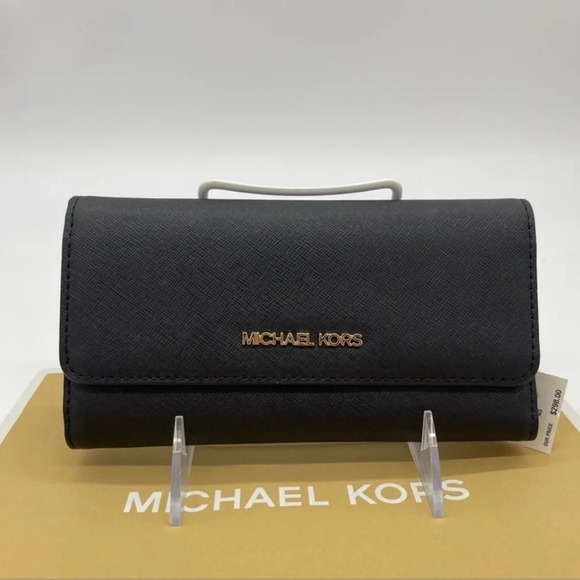 Michael Kors Large Trifold Wallet Black Leather
Rich Black/Gold - Picture 1 of 8
